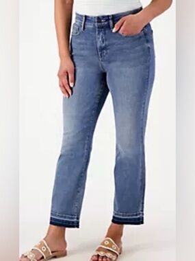 NYDJ Marilyn High-Rise Straight Ankle Jeans Fantasy Medium Wash Blue Denim